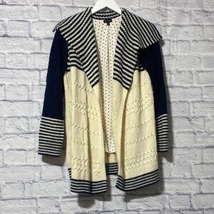 Talbots Navy and Cream Striped Cardigan